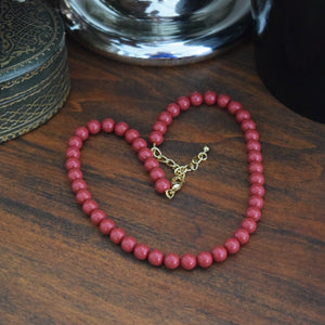 Red "Coral" Pearl Beaded Necklace - Small