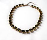 Olive Green Crystal Collet Necklace - Small Oval