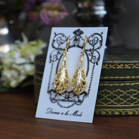 Golden Filigree Teardrop Earrings