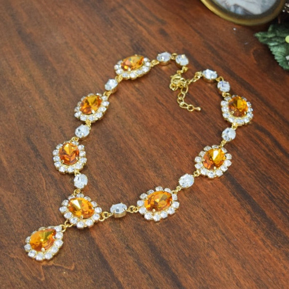 Large Swarovski Orange Topaz Halo Necklace