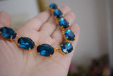 Blue Zircon Aurora Crystal Collet Necklace - Large Oval