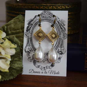 Medallion and Baroque Shell Pearl Earrings
