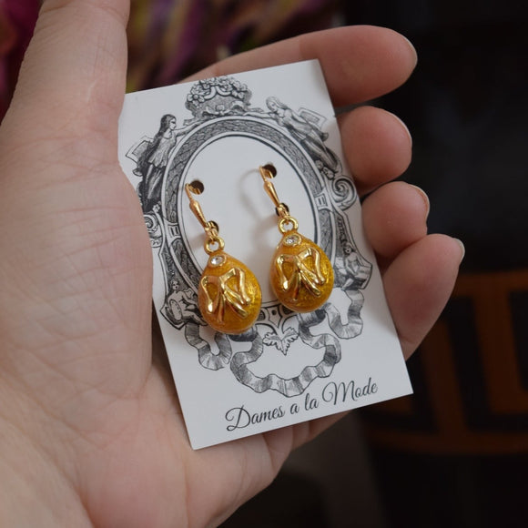 Faberge-Inspired Yellow Imperial Egg Earrings - Museum Reproductions