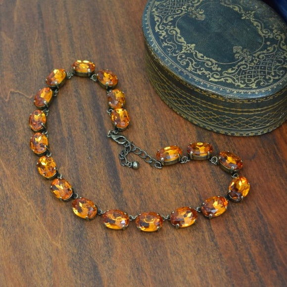 Orange Topaz Paste Riviere Necklace - Large Oval