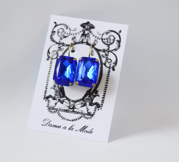 Sapphire Blue Crystal Earrings - Large Octagon