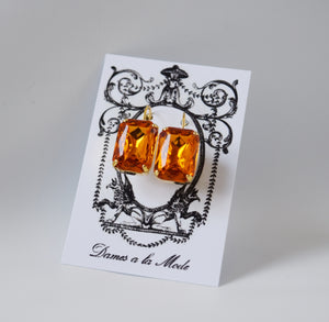 Orange Topaz Crystal Earrings - Large Octagon