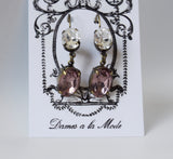 Light Purple and Crystal Earrings - 2 Stone