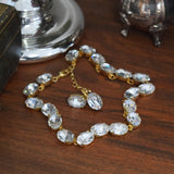 Clear Crystal Aurora Crystal Collet Necklace - Large Oval