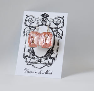 Blush Pink Crystal Earrings - Large Octagon