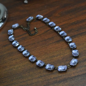 Violet Purple Aurora Crystal Collet Necklace - Medium Octagon