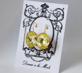 Citrine Yellow Crystal Earrings - Large Oval