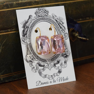Light Pink Aurora Crystal Earrings - Large Octagon