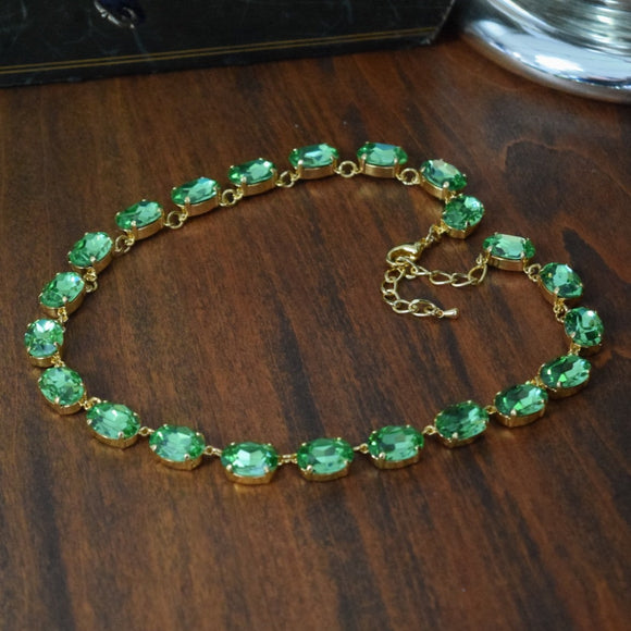 Green Erinite Aurora Crystal Collet Necklace - Medium Oval