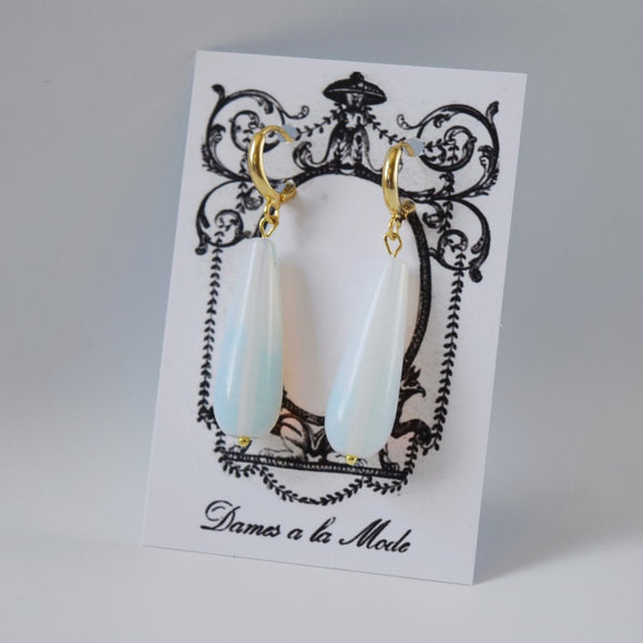 Opalite Moonstone Long Teardrop Earrings