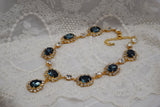 Indian Sapphire Blue Aurora Halo Necklace with Teardrop - Large Oval