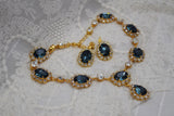 Indian Sapphire Blue Aurora Halo Necklace with Teardrop - Large Oval