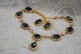 Indian Sapphire Blue Aurora Halo Necklace with Teardrop - Large Oval