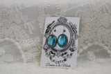 Aqua Blue Crystal Crown Earrings - Large Ovals