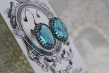 Aqua Blue Crystal Crown Earrings - Large Ovals