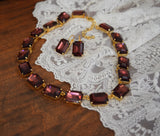 Burgundy Aurora Crystal Collet Necklace - Large Octagon