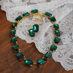Emerald Green Aurora Crystal Collet Necklace - Large Octagon