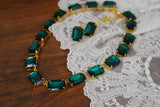 Emerald Green Aurora Crystal Collet Necklace - Large Octagon