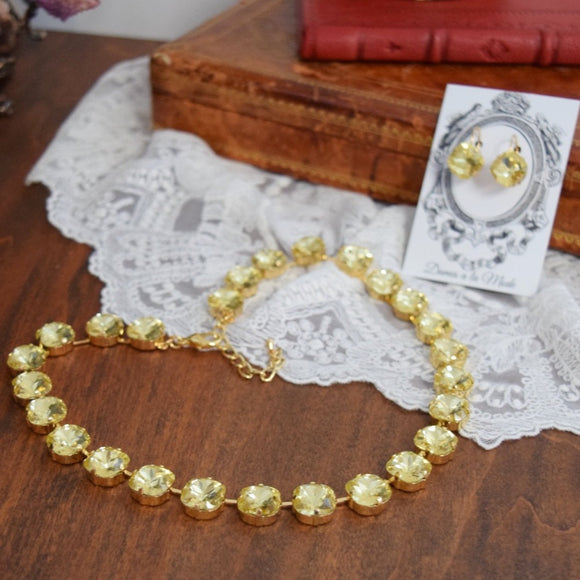 ON SALE! Yellow Aurora Crystal Collet Necklace - Medium Square