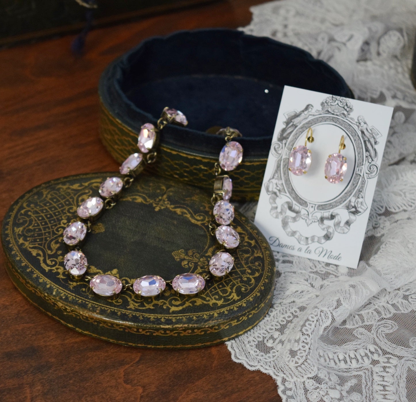 Light Pink Aurora Crystal Necklace - Medium Oval – Dames a