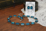 Dark Teal Blue Aurora Crystal Collet Necklace - Large Octagon