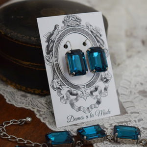 Dark Teal Blue Aurora Crystal Earrings - Large Octagon