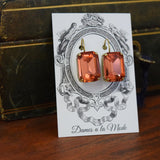 Peach Pink Aurora Crystal Earrings - Large Octagon