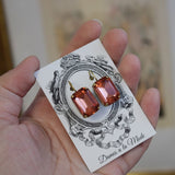 Peach Pink Aurora Crystal Earrings - Large Octagon