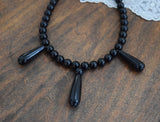 Black Onyx Beaded Necklace with Teardrops