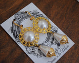 Renaissance Filigree and Pearl Dangle Earrings
