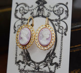 Lavender Purple Lace Edge Cameo Earrings