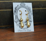 Golden Bead Earrings - 2-Stone Teardrop