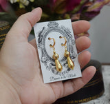 Golden Bead Earrings - 2-Stone Teardrop