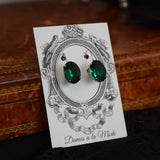 Emerald Green Aurora Crystal Earrings - Medium Oval