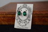 Emerald Green Aurora Crystal Earrings - Medium Oval