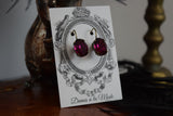 Fuchsia Pink Aurora Crystal Earrings - Medium Oval