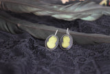 Cameo Earrings - Black and Green Glass - Large Oval