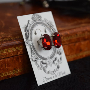 Deep Red Aurora Crystal Earrings - Large Oval