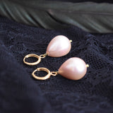 Large Pink Shell Pearl Hoop Teardrop Earrings