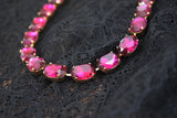 Fuchsia Pink Aurora Crystal Collet Necklace - Medium Oval
