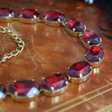 Deep Red Aurora Crystal Collet Necklace - Large Oval