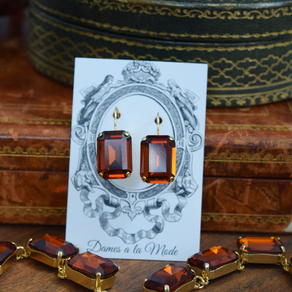 Madeira Topaz Aurora Crystal Earrings - Large Octagon