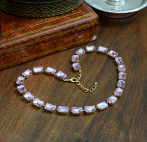 Light Pink Aurora Crystal Necklace - Medium Octagon