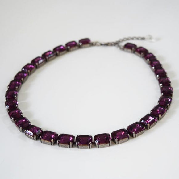 Dark Purple Crystal Collet Necklace - Small Octagon