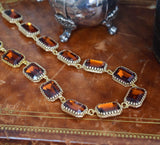 Madeira Topaz Aurora Crystal Necklace - Crown Setting - Large Octagon