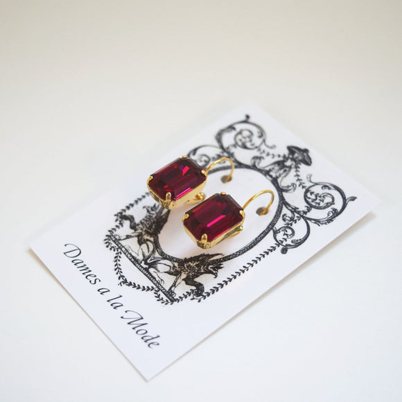 Fuchsia Pink Swarovski Crystal Earrings - Medium Octagon ON SALE